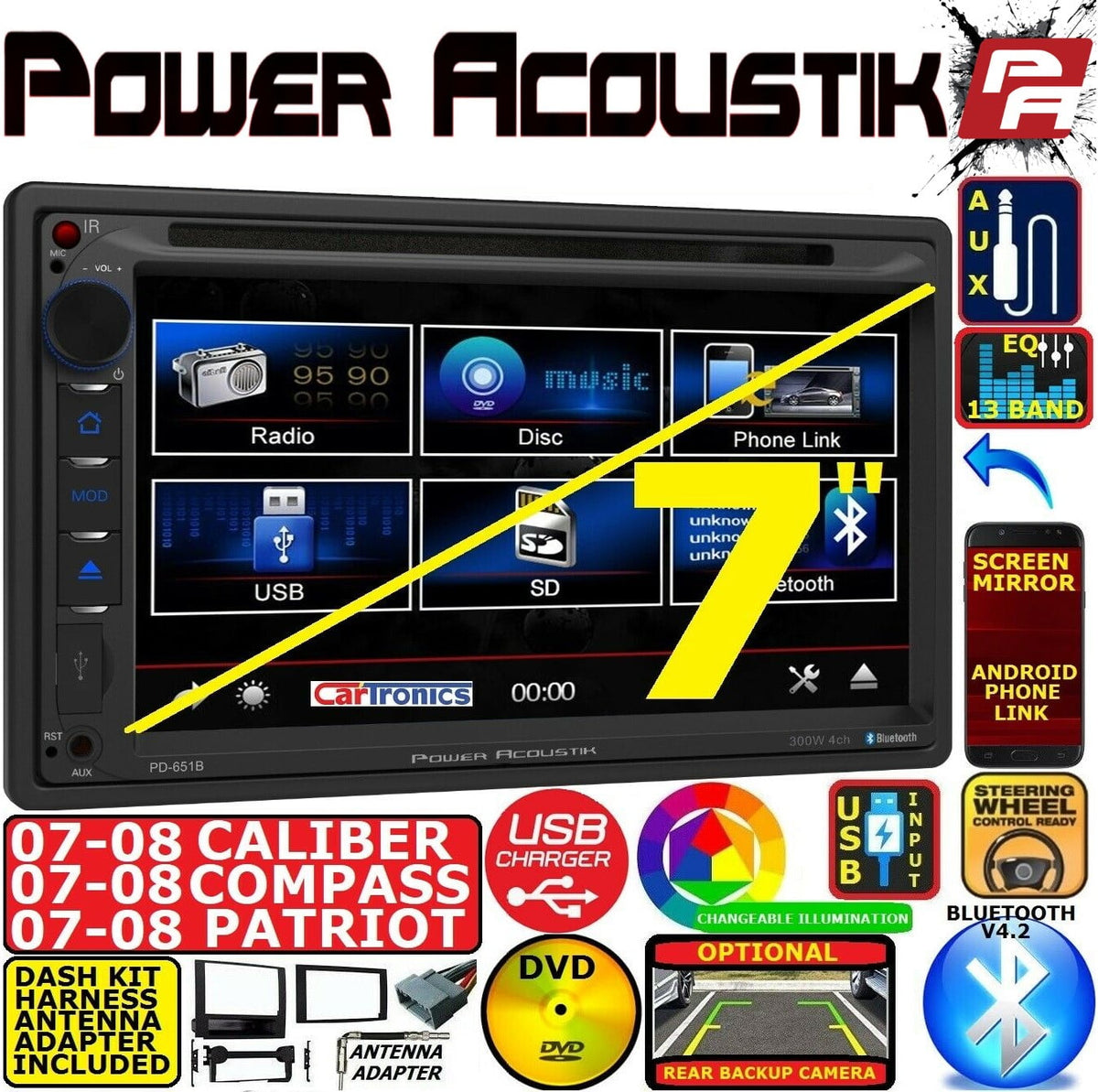 07 08 COMPASS CALIBER PATRIOT GPS NAVIGATION SYSTEM BLUETOOTH Automobile STEREO RADIO