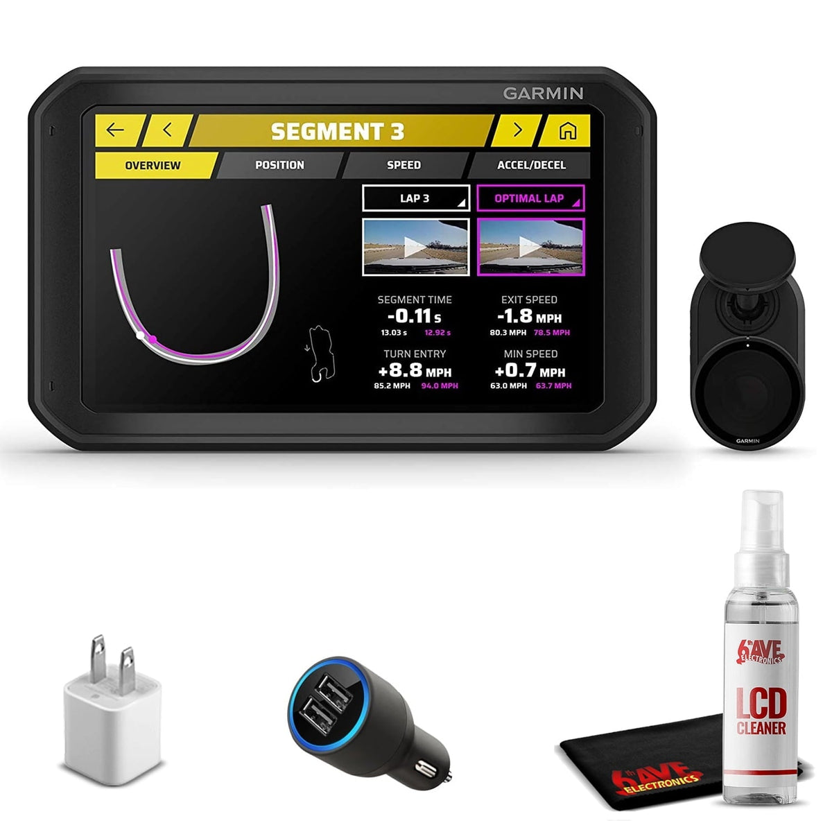 Garmin Catalyst, Driving Performance Optimizer with Real-time Coaching and Track Session Analysis, for Motorsports and Superior Performance Driving (010-02345-00) with 6Ave Travel & Cleaning Kit