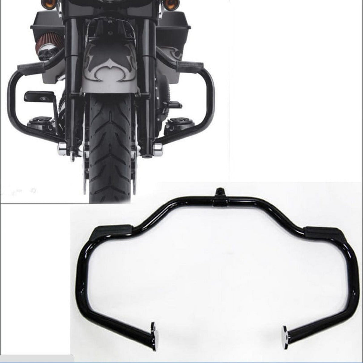 HTT Motor Black Highway Rail Engine Guard Crash Bar for Harley Davidson Touring 2009 - 2017 Road King FLHR/ Street Glide FLHX/ CVO Street Glide FLHXSE (Aftermarket 49155-09A)