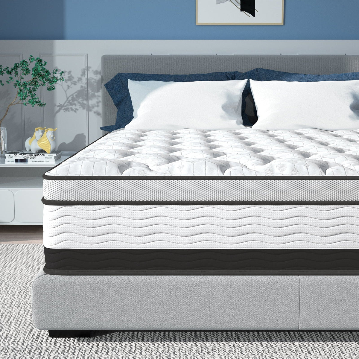 BedStory Queen Mattress 12 Inch Memory Foam Hybrid Mattress Medium Firm, Individually Wrapped Coils for Pressure Relief & Motion Isolation -Made in USA
