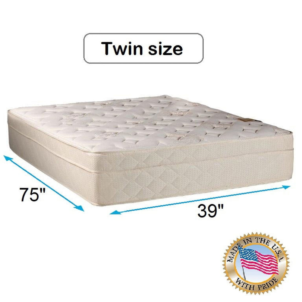 Beverly Hills Standard Firm Foam Encased Eurotop (Pillow Top) Twin 39 x75 x13 Mattress Only - Sleep System with Enhanced Cushion Support- Fully Assembled, Orthopedic, Longlastin by Dream Solutions USA