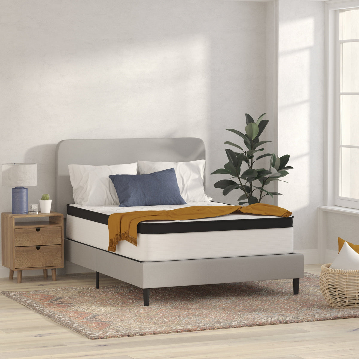 BizChair Firm 12 Inch CertiPUR-US Certified Hybrid Pocket Spring Mattress, Extra Firm Feel, Durable Support, Full Mattress in Camcorder Box