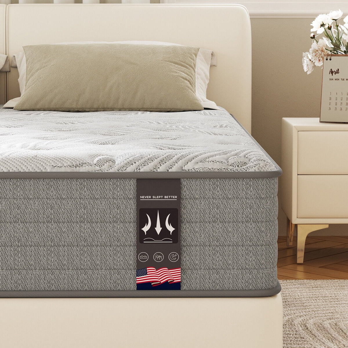 BoTong 12 Full Mattresses£¬Skin Friendly Fabric,CertiPUR-US Gel Foam, 5 Zones Support,Mattresses in Recorder Box
