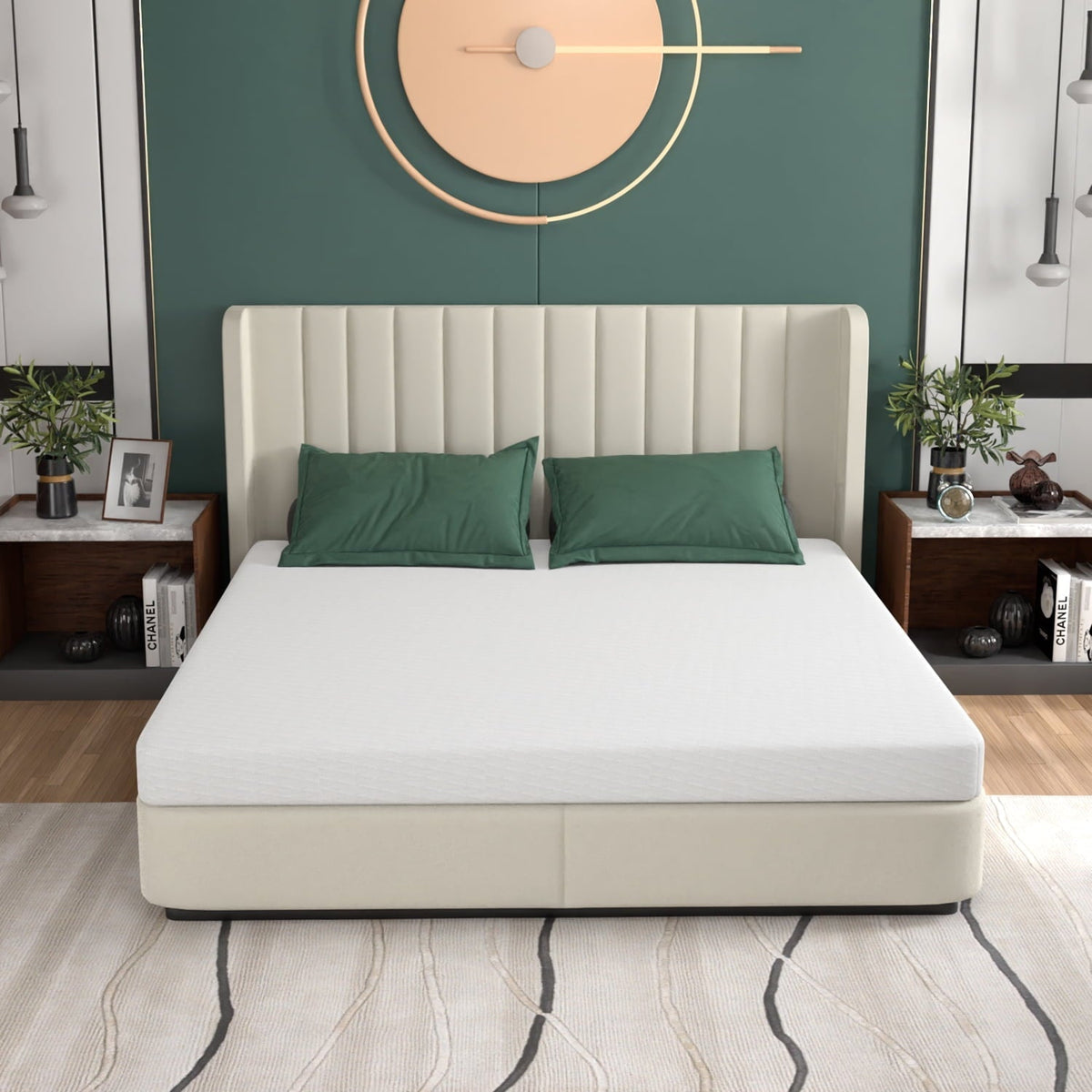 CL.HPAHKL 5 Mattress, Green Tea Memory Foam Mattress Queen, Soft Cover Removable Cold Gel Memory Foam Mattress for Bed Frames, Bunk Beds, Trundle Beds, Sunbeds, White