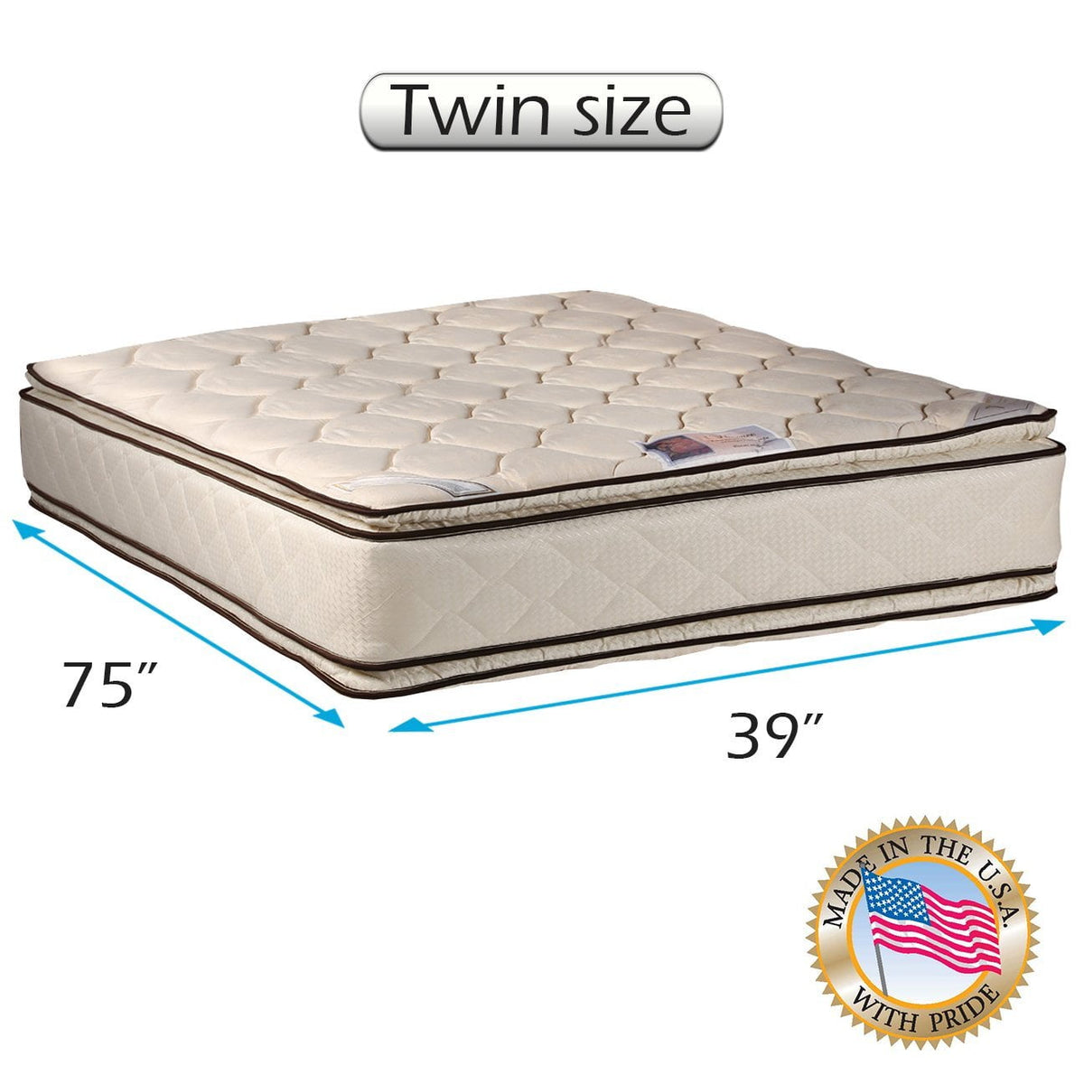 Coil Comfort Pillow Top 2-Sided Mattress Only with Mattress Cover Protector Included - Fully Assembled, Orthopedic, Good for your back, Long Lasting Comfort by Dream Solutions USA (Twin 39 x75 x11 )