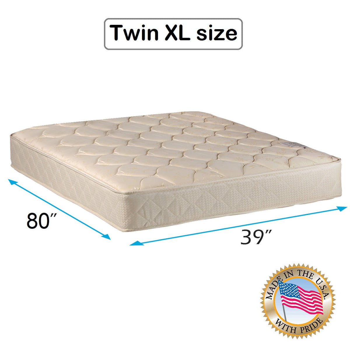 Comfort Classic Gentle Firm 1-Sided Mattress Only with Mattress Protector Included - Innerspring coils, Fully Assembled, Orthopedic, Long Lasting by Dream Solutions USA (Twin XL 39 x80 x9 )