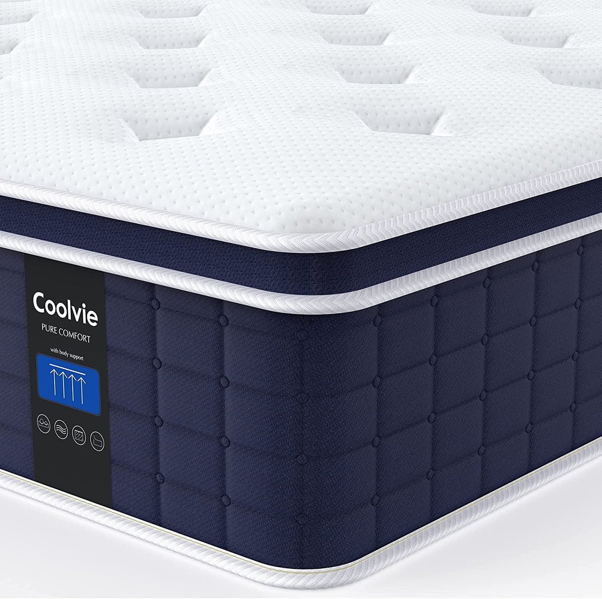 Coolvie Twin XL Mattress, 12 inch Hybrid XL Twin Mattress in Recorder Box, with 3 Layer Premium Foam and Pocket Springs, Medium Firm Feel