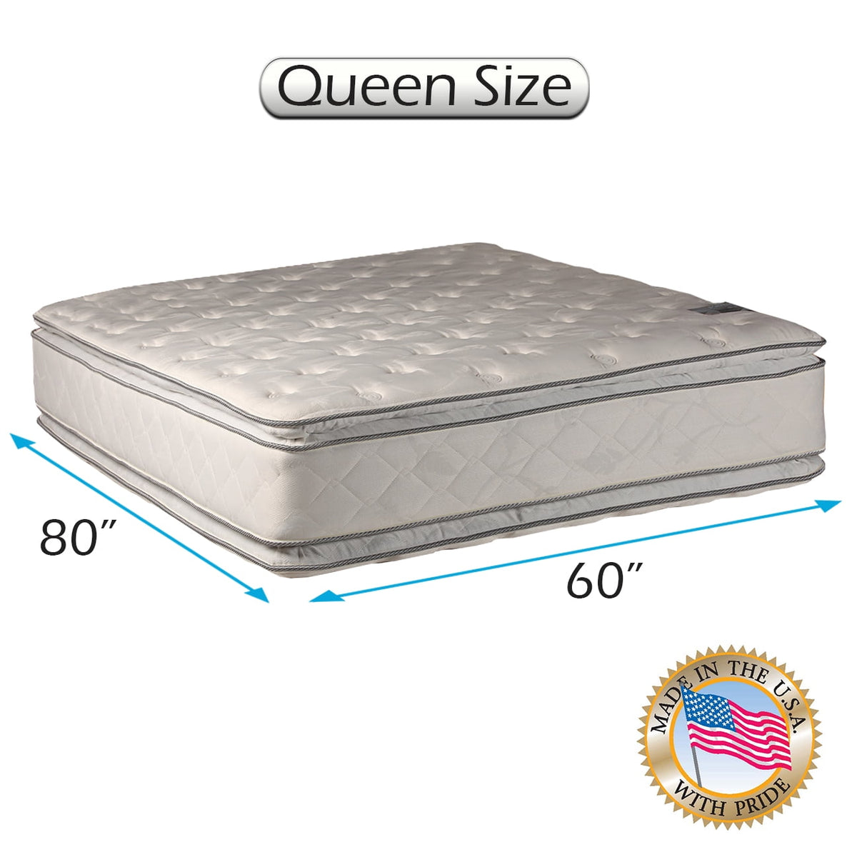 Dream Solutions USA Brand Two-Sided PillowTop Gentle Plush Queen Mattress Only with Mattress Cover Protector Included - Fully Assembled, Good for your back, Orthopedic, Long Lasting Comfort