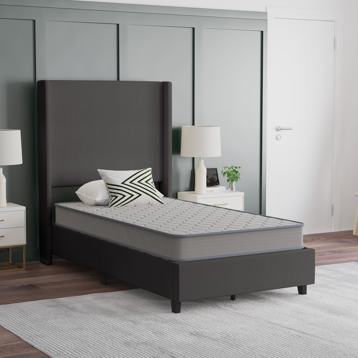 Emma + Oliver Premium Comfort 6 Twin Size Medium Firm Hybrid Innerspring Mattress in Camcorder Box with Knitted Fabric Top and CertiPUR-US Certified Foam