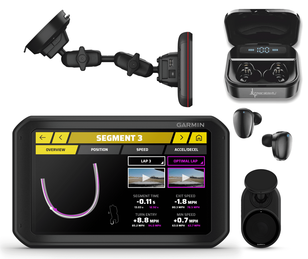 Garmin Catalyst, Driving Performance Optimizer for Motorsports and Premium Performance Driving, 6.95 inch with Wearable4U Pro EarBuds Bundle