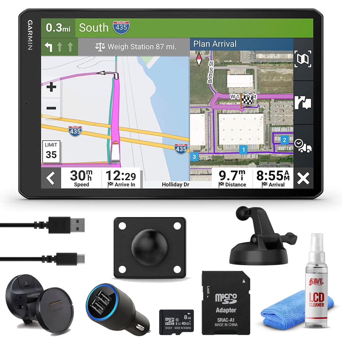 Garmin Dezl OTR810, Extra-Large, Easy-to-Read 8 GPS Truck Navigator, Custom Truck Routing, Birdseye Satellite Imagery with 8GB Micro SD Card, USB Vehicle Adapter & 6Ave Cleaning Kit