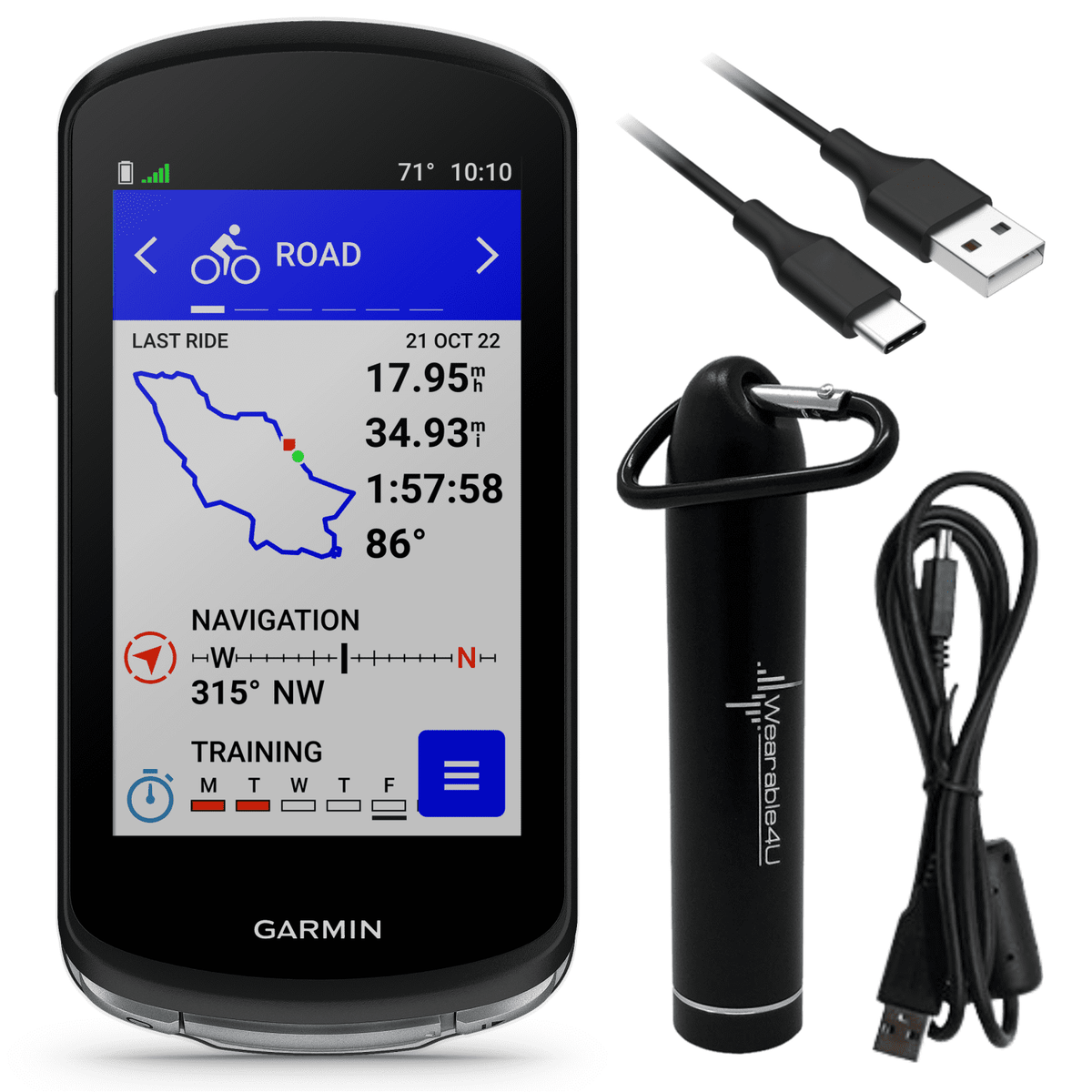 Garmin Edge 1040 GPS Bike Computer, Display and Off-Road, Spot-On Accuracy with Wearable4U Power Bank Bundle