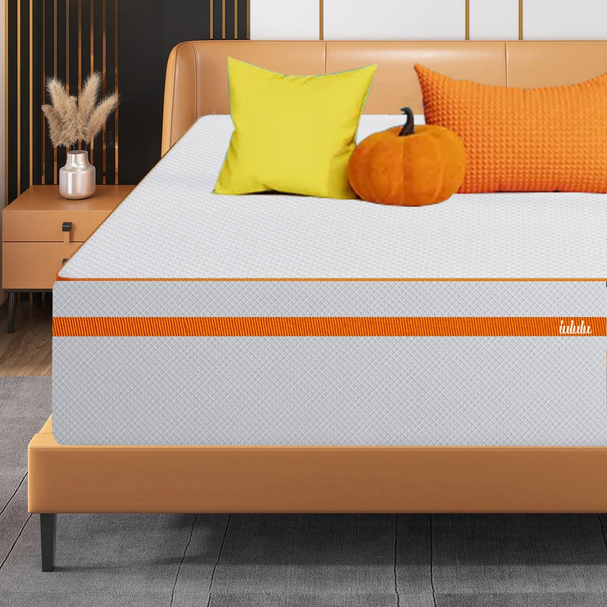 IULULU King Size Memory Foam Mattress 12 inch Bamboo Mattress in Lens Box, Pressure Relief Medium Firm