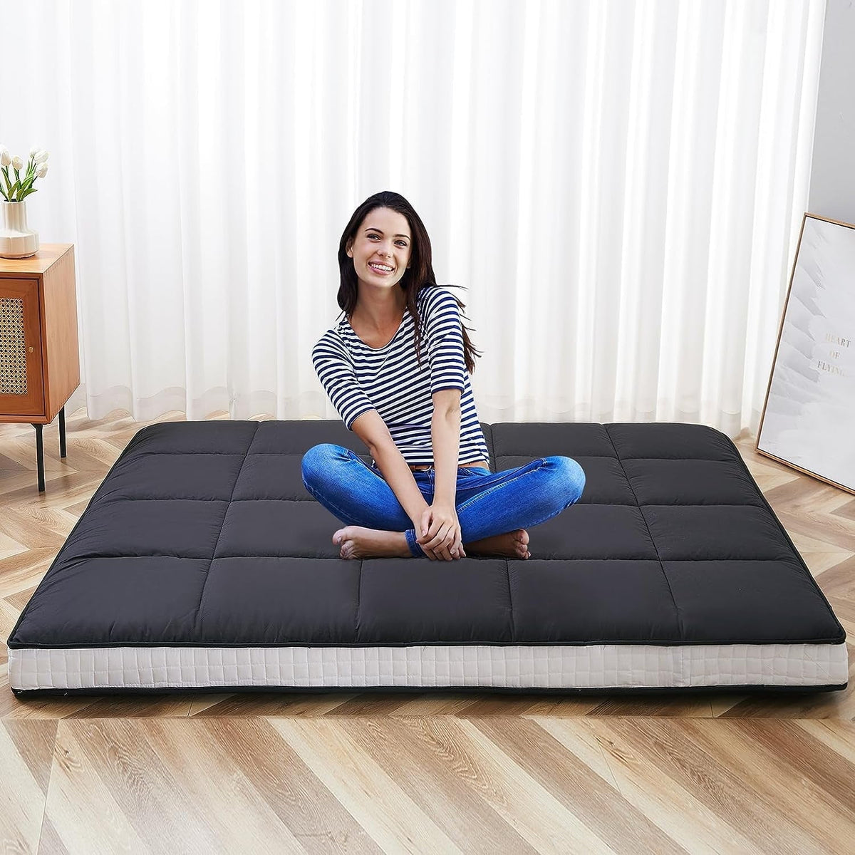 Lilypelle Japanese Floor Mattress Futon Mattress, Thicken Tatami Mat Sleeping Pad Mat Foldable Roll Up Mattress Boys Girls Dormitory Mattress Pad Kids Floor Lounger Bed and Sofas, Coffee, Full Size