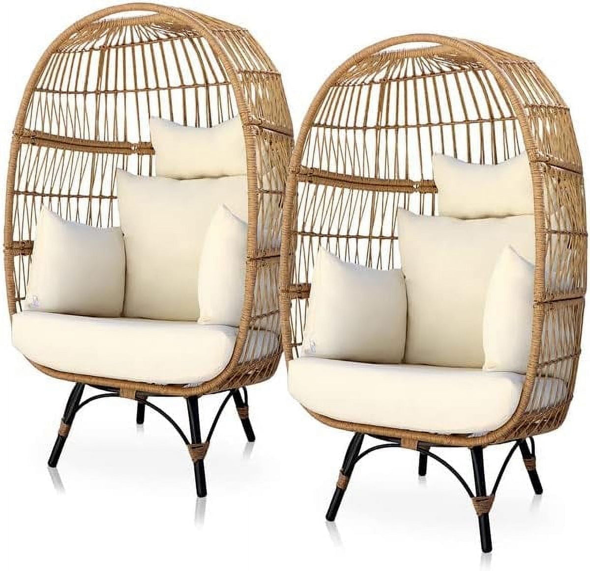 NICESOUL 2 Pieces Yellow Patio Stationary Egg Chair Boho Patio Lounge Chair Wicker Outdoor Egg Chair with Legs, 440 lbs