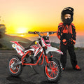Pebbuoy 49cc 2-Stroke Kids Dirt Bike, Gas Power Motocross, Off Road Mini Motorcycle, Pocket Motorbike with Front Back Disc Brakes, Racing Max Speed 30KM/H (Red)