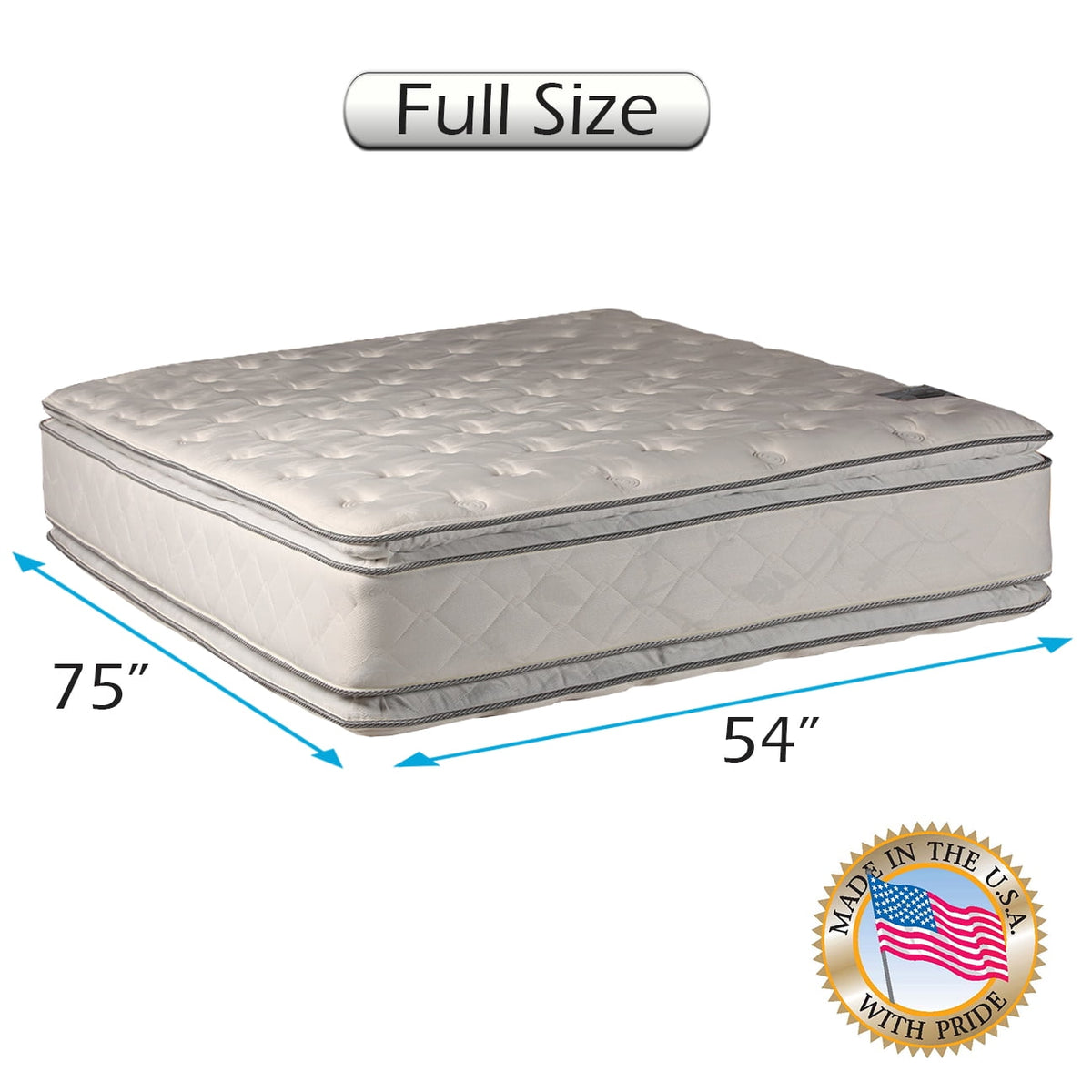 Serenity Medium Soft PillowTop Double-Sided Full Mattress Only with Mattress Cover Protector - Sleep System with Enhanced Cushion Support, Fully Assembled, Long Lasting Comfort by Dream Solutions USA