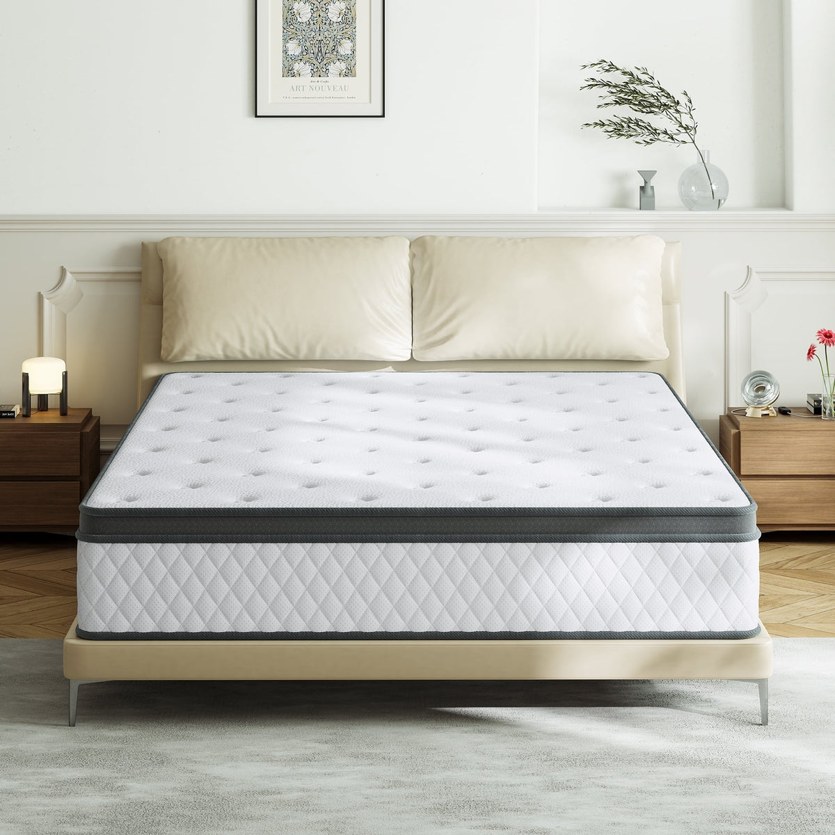TXO 12 Inch Memory Foam and Innerspring Hybrid Mattress ¨C Queen Mattress ¨C Bed in Camcorder Box ¨C Medium Firm Mattress