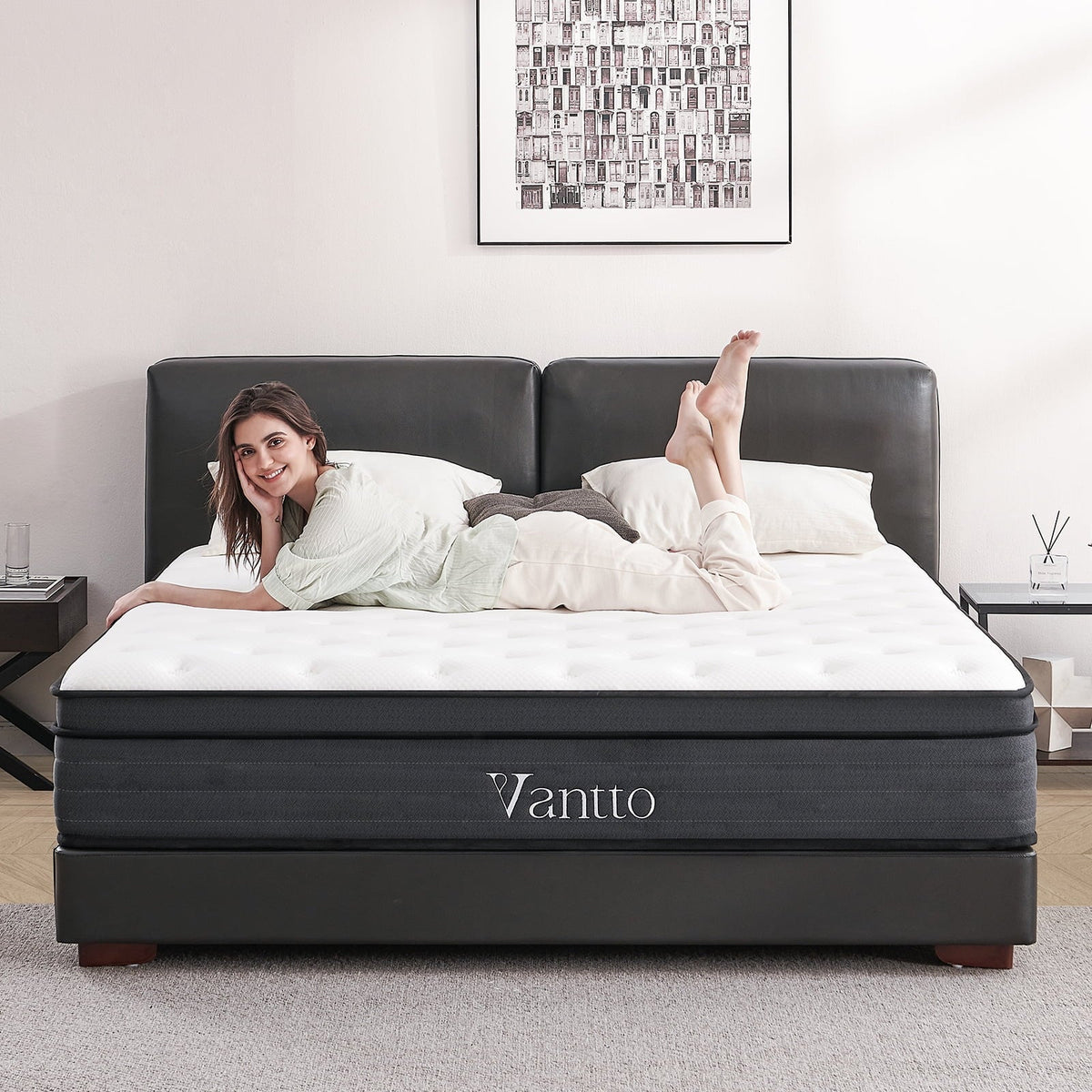 Vantto Full Size Mattress, 12 Inch Hybrid Memory Foam Mattress in Recorder Box, Pressure Relief, CertiPUR-US