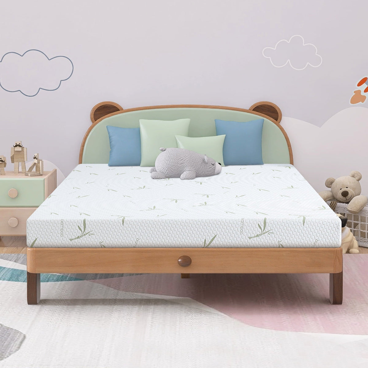 Vyfipt 6 Green Tea Gel Memory Foam Mattress with Bamboo Cover Made in USA, Medium Firm, Twin Size