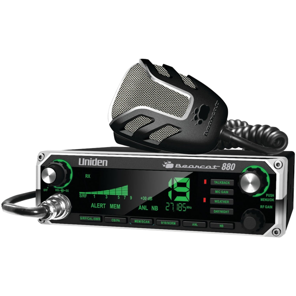 Uniden Bearcat 880 40-Channel CB Radio With 7-Color Display Backlighting, Browning BR-78 Flat Coil CB Antenna and Browning BR-MM-18 Mirror-Mount Kit With CB Antenna Coaxial Cable, 843631170205